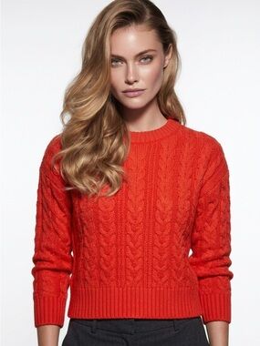 SO Cable Knit Crewneck Sweater - Bright Orange